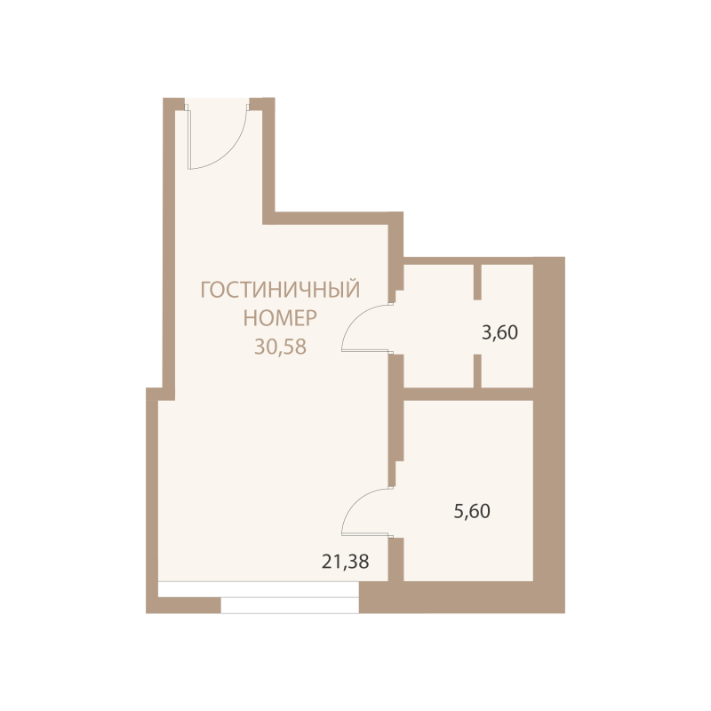 Планировка: 1-комнатная квартира, 30,58 м²