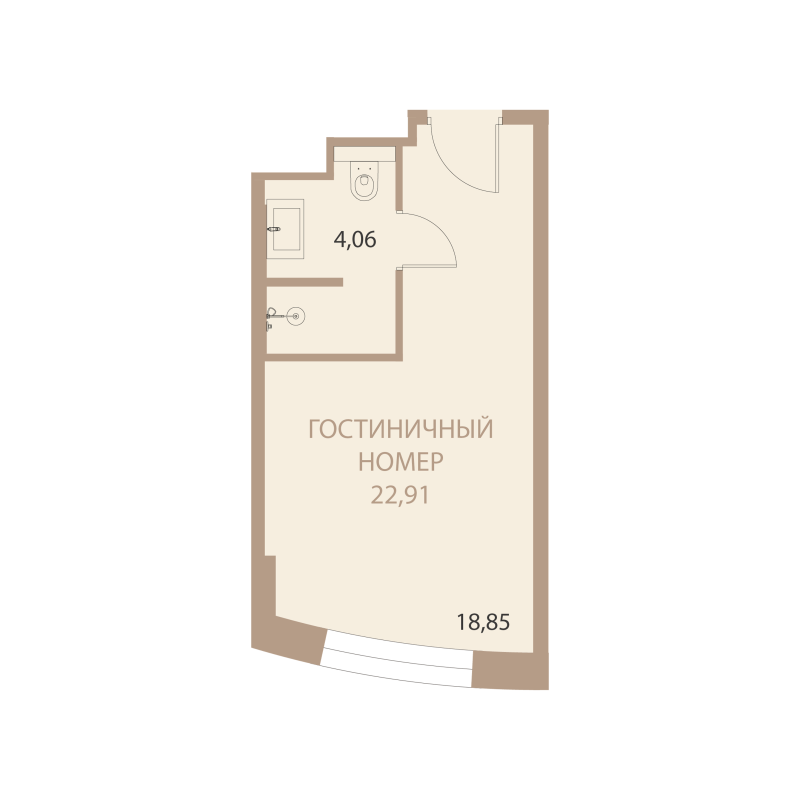 Планировка: 1-комнатная квартира, 22,91 м²