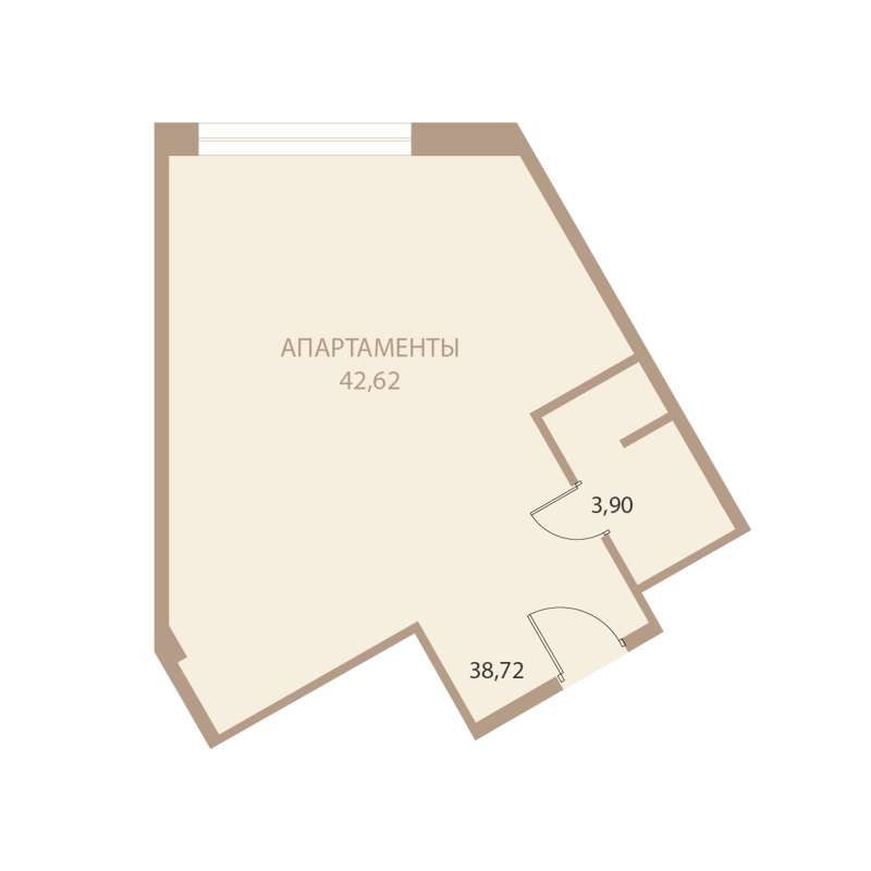 Планировка: 1-комнатная квартира, 42,62 м²