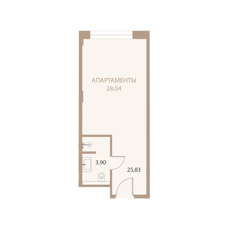 Планировка: 1-комнатная квартира, 28,04 м²