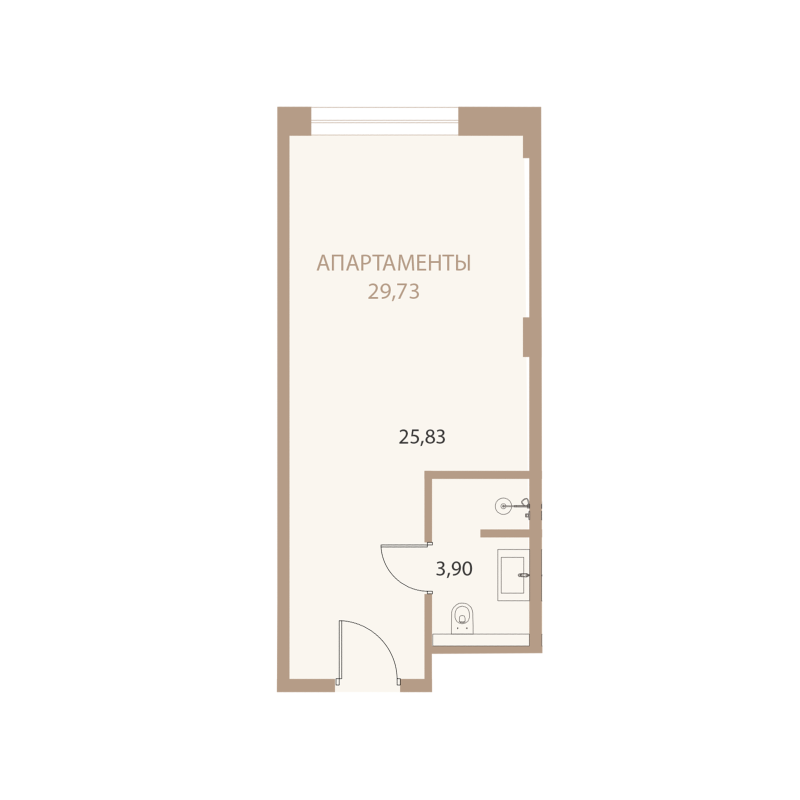 Планировка: 1-комнатная квартира, 29,73 м²