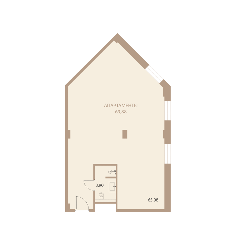 Планировка: 1-комнатная квартира, 69,88 м²