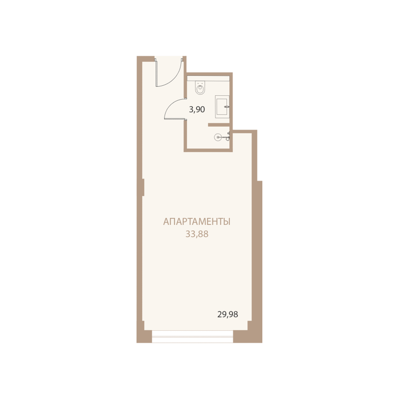 Планировка: 1-комнатная квартира, 33,88 м²