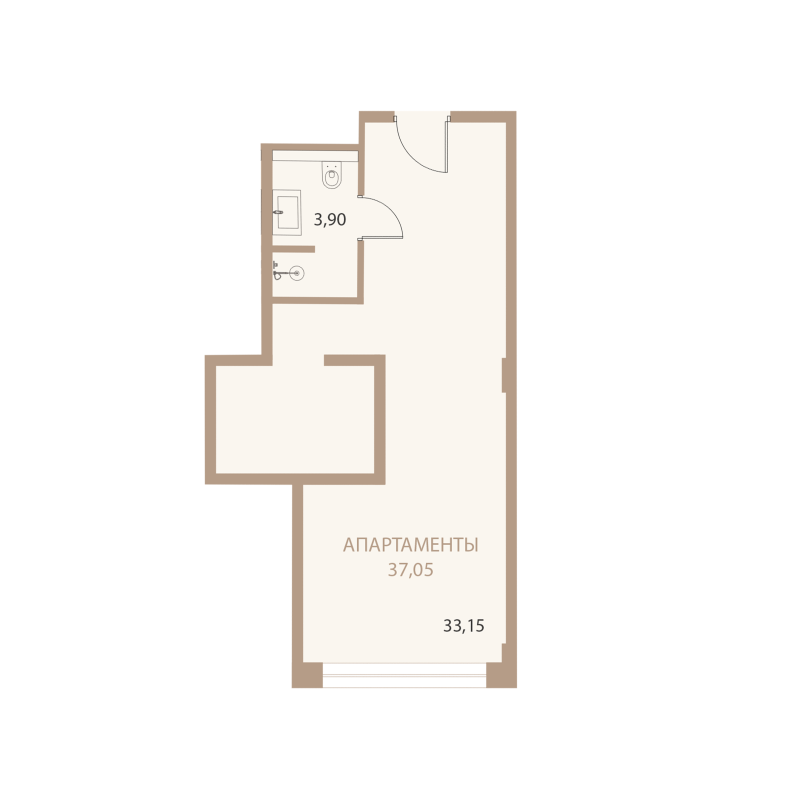 Планировка: 1-комнатная квартира, 37,05 м²