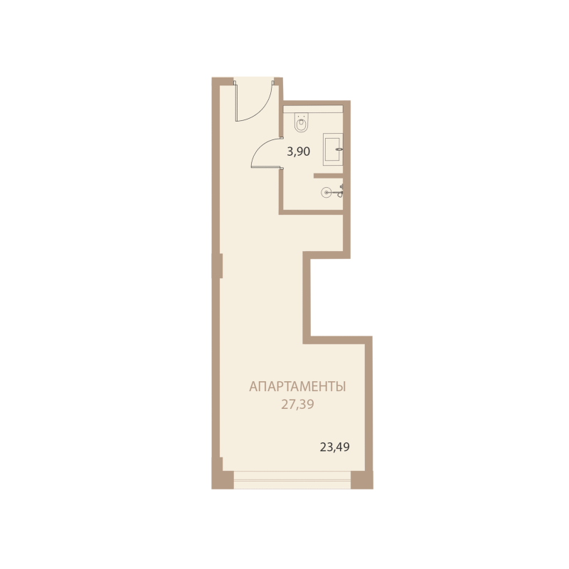Планировка: 1-комнатная квартира, 27,39 м²