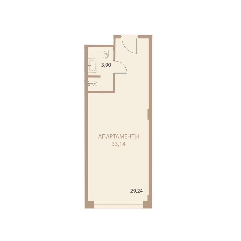 Планировка: 1-комнатная квартира, 33,14 м²