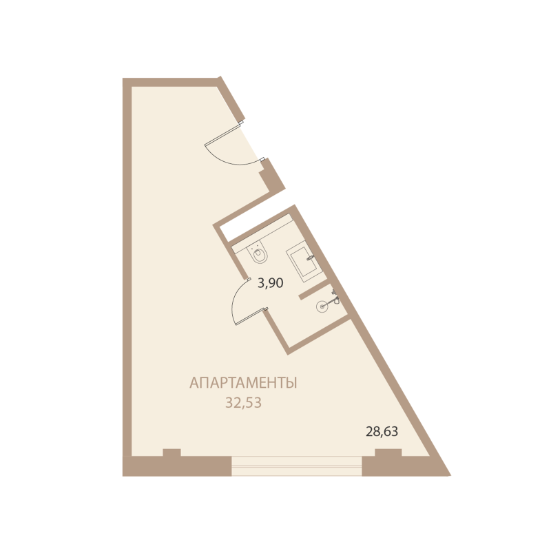 Планировка: 1-комнатная квартира, 32,53 м²