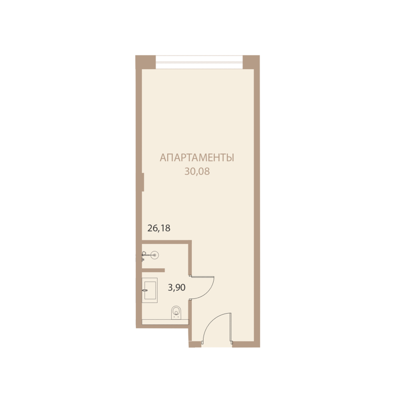 Планировка: 1-комнатная квартира, 30,08 м²