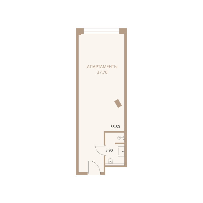 Планировка: 1-комнатная квартира, 37,7 м²