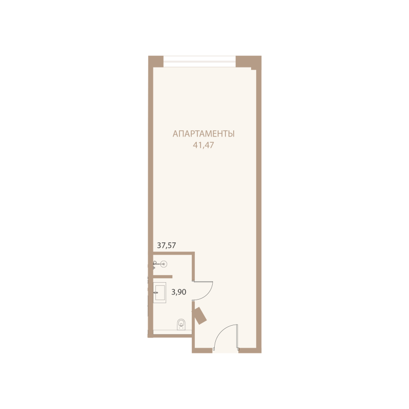 Планировка: 1-комнатная квартира, 41,47 м²