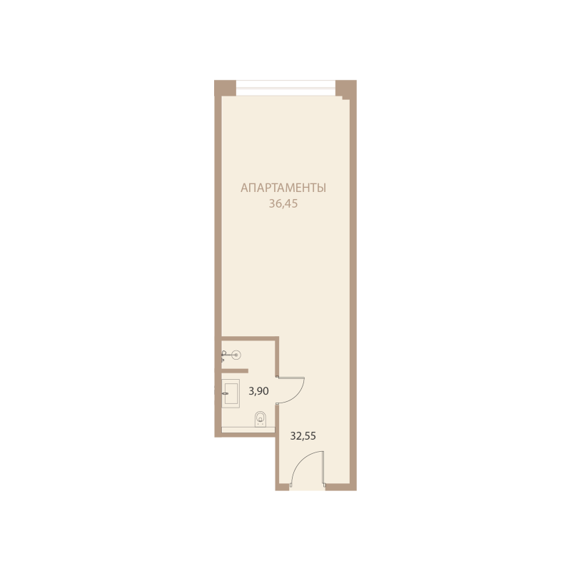 Планировка: 1-комнатная квартира, 36,45 м²