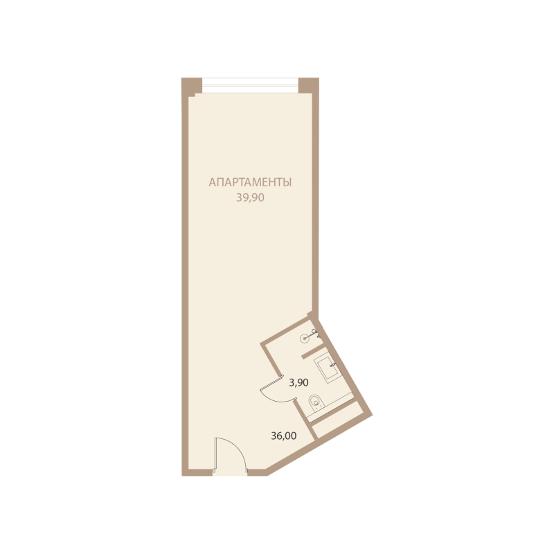 Планировка: 1-комнатная квартира, 39,9 м²