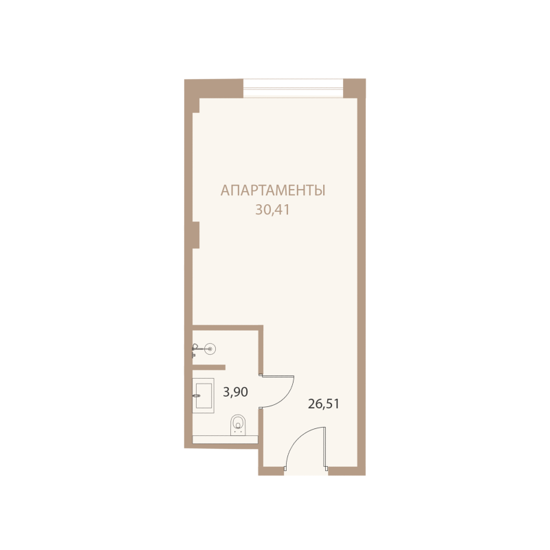 Планировка: 1-комнатная квартира, 30,41 м²