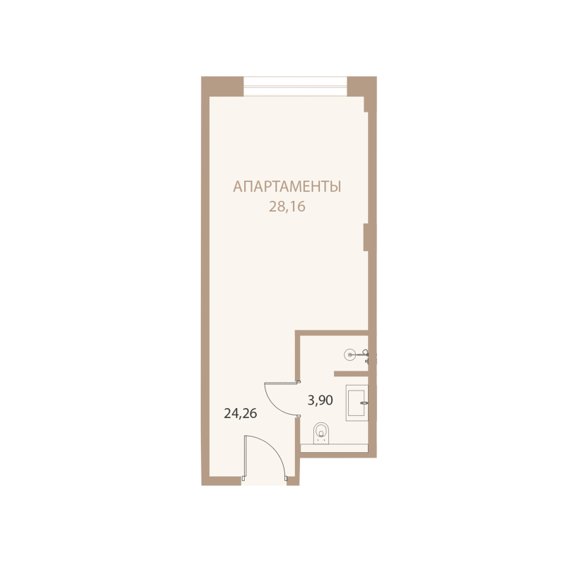 Планировка: 1-комнатная квартира, 28,16 м²