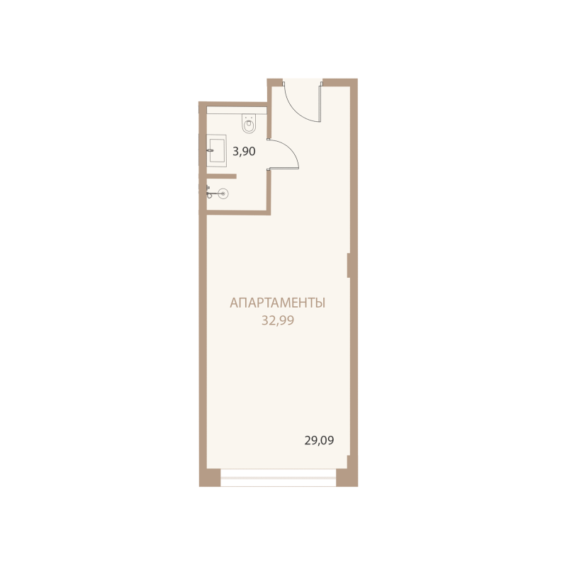 Планировка: 1-комнатная квартира, 32,99 м²