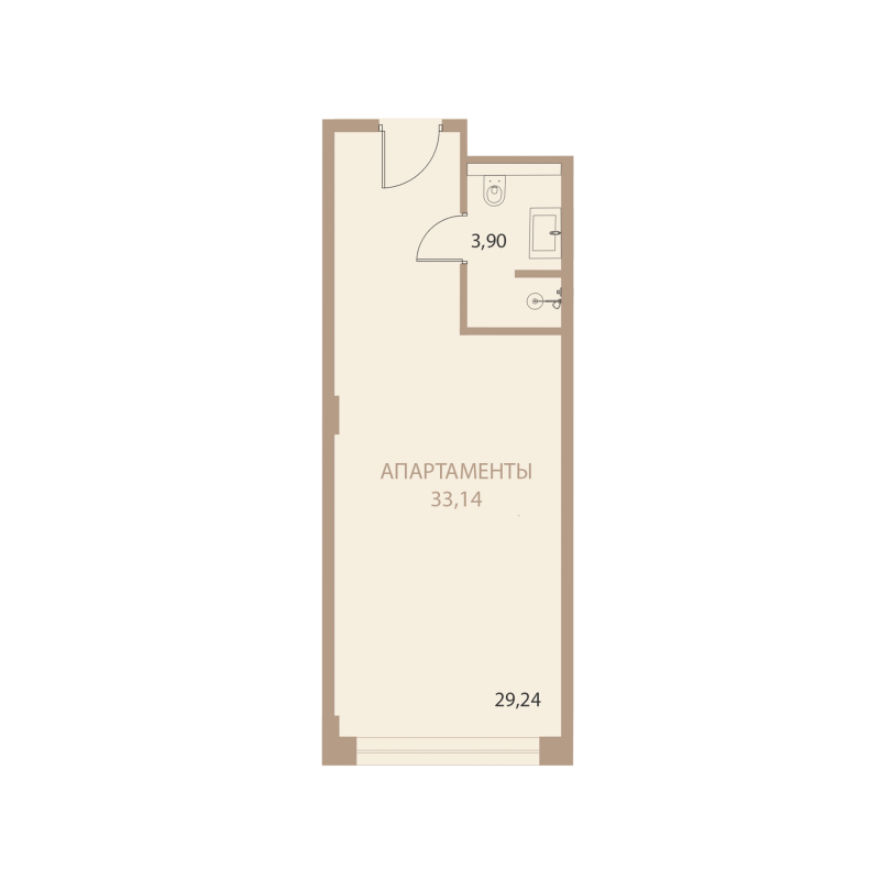 Планировка: 1-комнатная квартира, 33,14 м²