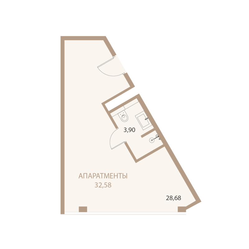 Планировка: 1-комнатная квартира, 32,58 м²