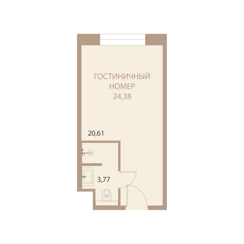 Планировка: 1-комнатная квартира, 24,38 м²