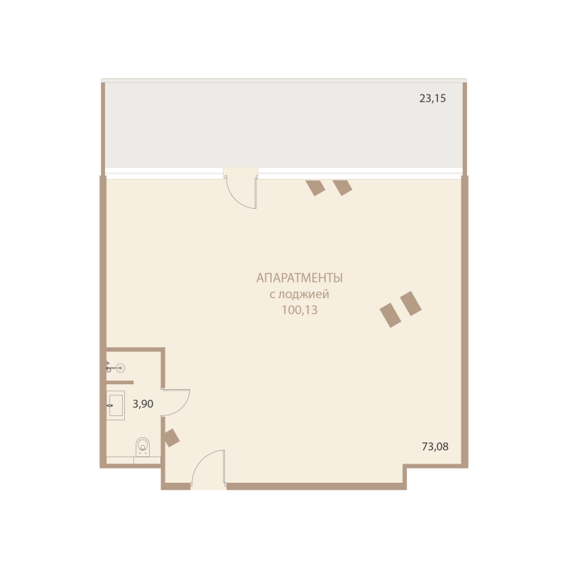 Планировка: 1-комнатная квартира, 100,13 м²