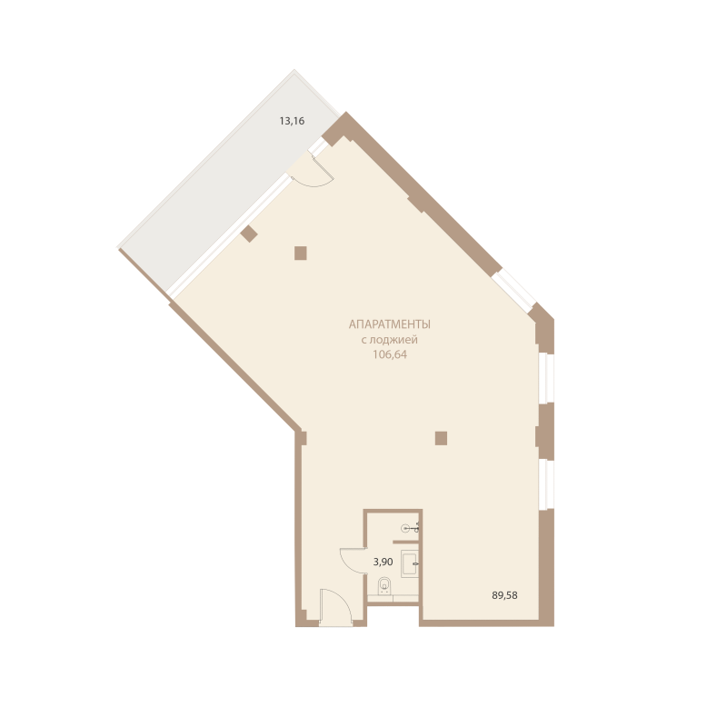 Планировка: 1-комнатная квартира, 106,64 м²