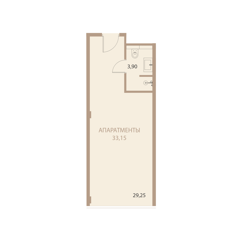 Планировка: 1-комнатная квартира, 33,15 м²