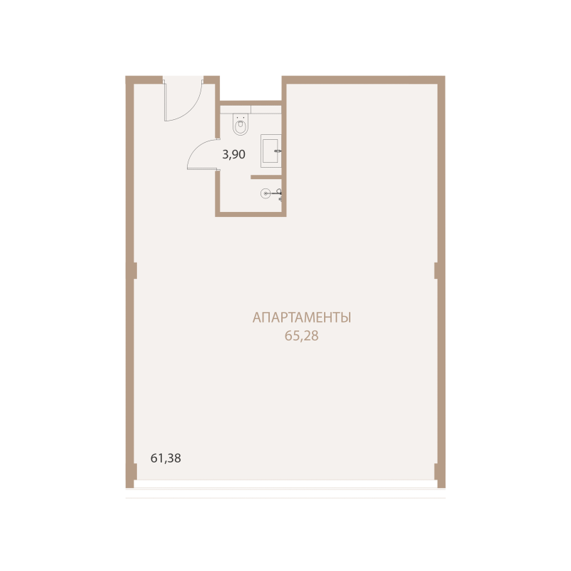 Планировка: 1-комнатная квартира, 65,28 м²