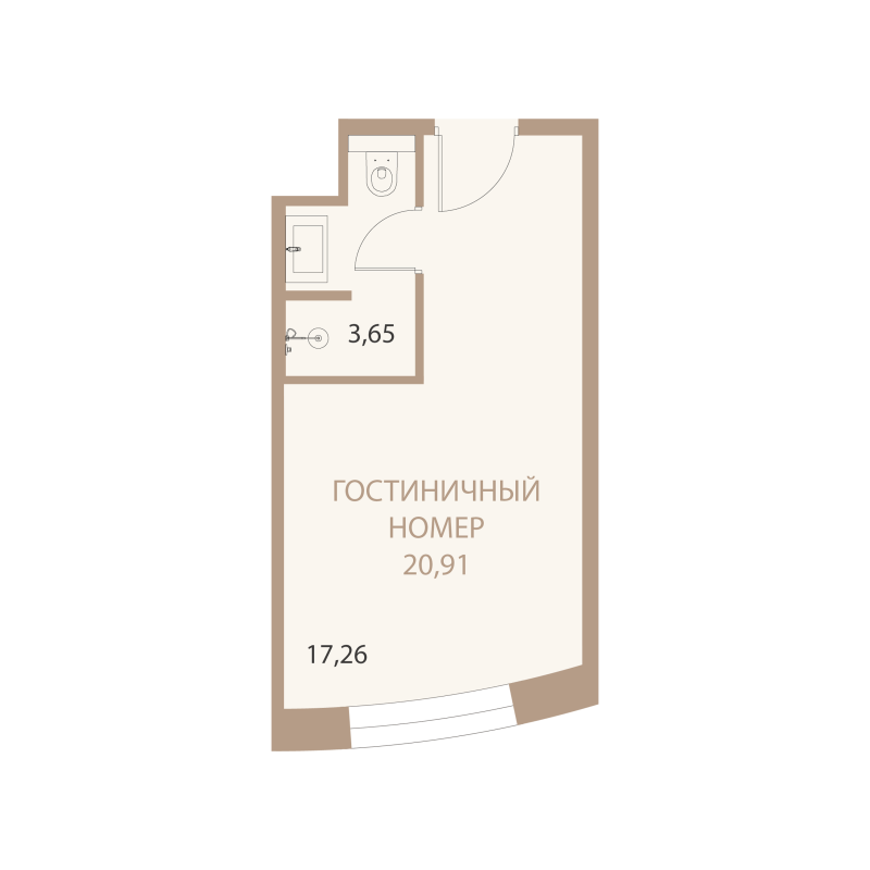 Планировка: 1-комнатная квартира, 20,91 м²