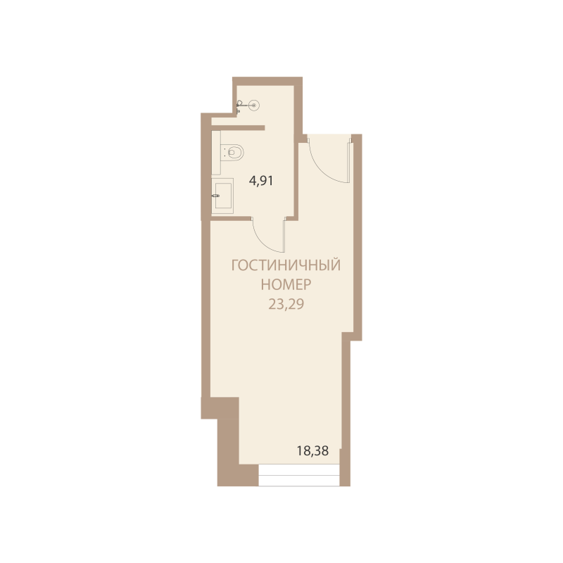 Планировка: 1-комнатная квартира, 23,29 м²