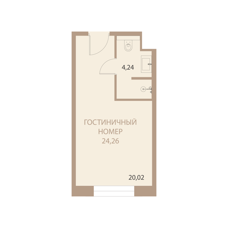 Планировка: 1-комнатная квартира, 24,26 м²