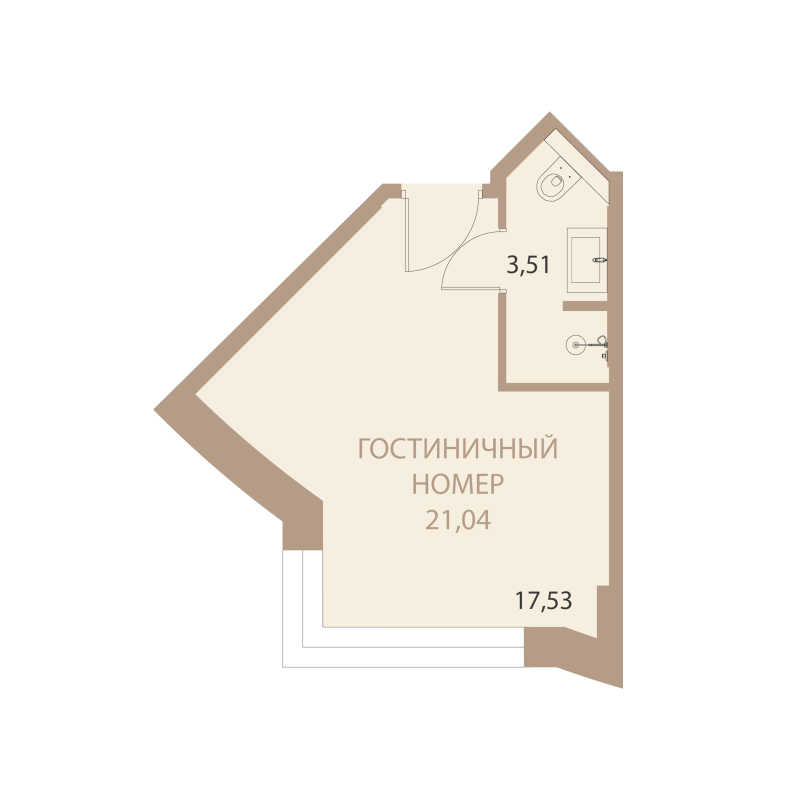 Планировка: 1-комнатная квартира, 21,04 м²