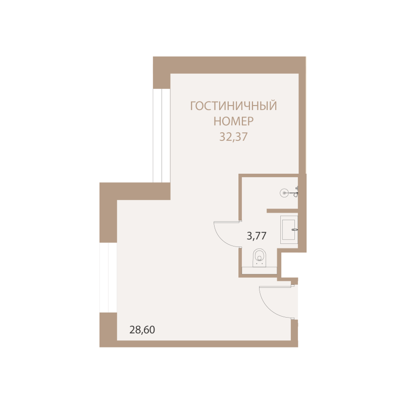 Планировка: 1-комнатная квартира, 32,37 м²