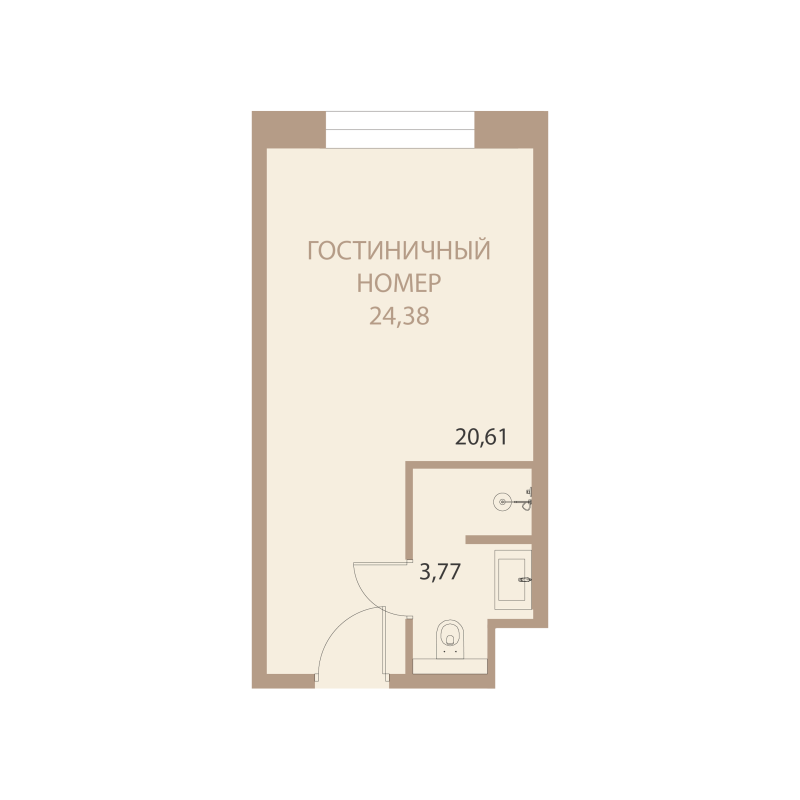 Планировка: 1-комнатная квартира, 24,38 м²