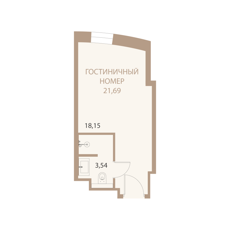 Планировка: 1-комнатная квартира, 21,69 м²