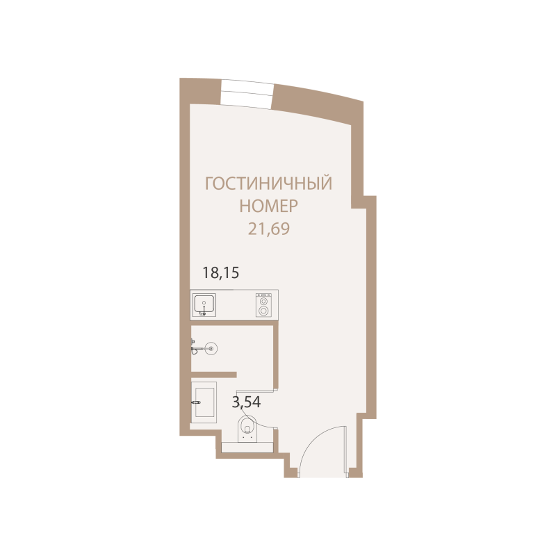 Планировка: 1-комнатная квартира, 21,69 м²