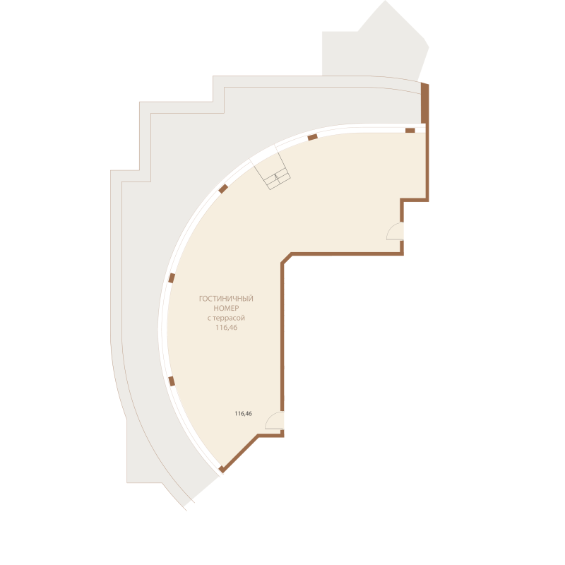 Планировка: 1-комнатная квартира, 116,46 м²